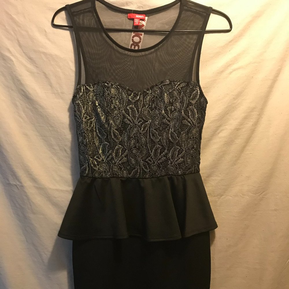 Black Mix Sheer/Lace Peplum Dress - New